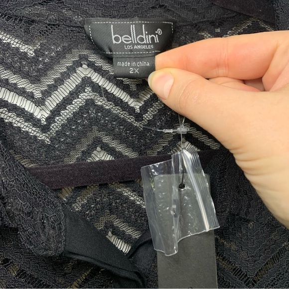 NWT Belldini Black Sheer Chevron Lace Flowy Blouse, size 2X - Picture 2 of 11